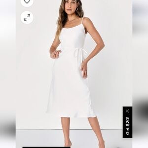 Lulu's Exceptionally Chic White Bias Cut Lurex Slip Midi Dress Medium